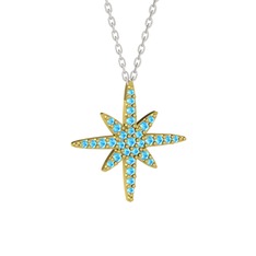 Kutup Yıldızı Kolye - Akuamarin 8 ayar altın kolye (40 cm beyaz altın rolo zincir) #qizes8