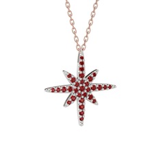 Garnet 18 ayar beyaz altın kolye (40 cm rose altın rolo zincir)