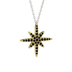 Kutup Yıldızı Kolye - Siyah zirkon 925 ayar altın kaplama gümüş kolye (40 cm gümüş rolo zincir) #w75xc7