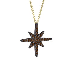 Kutup Yıldızı Kolye - Dumanlı kuvars 925 ayar siyah rodyum kaplama gümüş kolye (40 cm altın rolo zincir) #wjocad