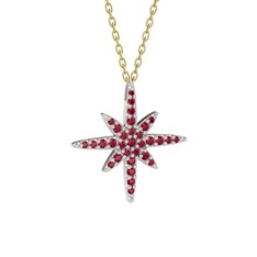 Kutup Yıldızı Kolye - Rodolit garnet 14 ayar beyaz altın kolye (40 cm altın rolo zincir) #wmp0c6