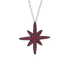 Kutup Yıldızı Kolye - Rodolit garnet 925 ayar siyah rodyum kaplama gümüş kolye (40 cm beyaz altın rolo zincir) #wqwhkf