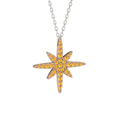 Kutup Yıldızı Kolye - Sitrin 14 ayar rose altın kolye (40 cm beyaz altın rolo zincir) #z026jc
