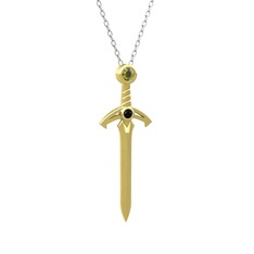 Kılıç Kolye - Peridot ve siyah zirkon 18 ayar altın kolye (40 cm beyaz altın rolo zincir) #100m6c8