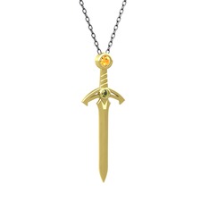 Kılıç Kolye - Sitrin ve peridot 14 ayar altın kolye (40 cm gümüş rolo zincir) #1023rd8