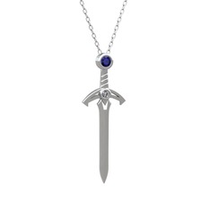Kılıç Kolye - Lab safir ve pırlanta 18 ayar beyaz altın kolye (0.036 karat, 40 cm beyaz altın rolo zincir) #1026crt
