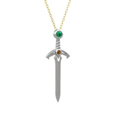 Kılıç Kolye - Yeşil kuvars ve dumanlı kuvars 925 ayar gümüş kolye (40 cm altın rolo zincir) #1026rb9