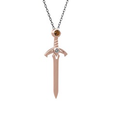 Kılıç Kolye - Dumanlı kuvars ve pırlanta 18 ayar rose altın kolye (0.036 karat, 40 cm gümüş rolo zincir) #1038c8e