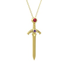 Rodolit garnet ve ametist 8 ayar altın kolye (40 cm altın rolo zincir)