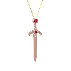 Kılıç Kolye - Rodolit garnet 14 ayar rose altın kolye (40 cm altın rolo zincir) #10owqyy