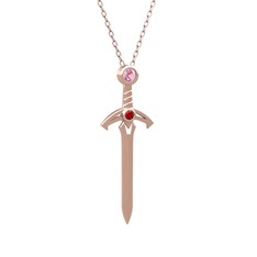 Pembe kuvars ve garnet 18 ayar rose altın kolye (40 cm gümüş rolo zincir)