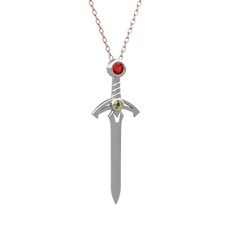 Kılıç Kolye - Garnet ve peridot 925 ayar gümüş kolye (40 cm gümüş rolo zincir) #10rmf89