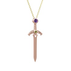 Ametist ve peridot 8 ayar rose altın kolye (40 cm altın rolo zincir)