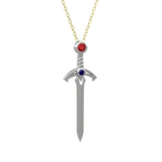 Kılıç Kolye - Garnet ve lab safir 925 ayar gümüş kolye (40 cm altın rolo zincir) #10uecbd