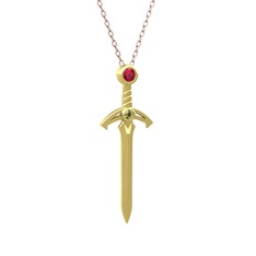 Kılıç Kolye - Rodolit garnet ve peridot 8 ayar altın kolye (40 cm rose altın rolo zincir) #10xqufb