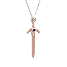 Kılıç Kolye - Pırlanta ve lab safir 14 ayar rose altın kolye (0.08 karat, 40 cm gümüş rolo zincir) #1126z74