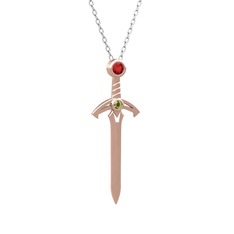 Garnet ve peridot 925 ayar rose altın kaplama gümüş kolye (40 cm beyaz altın rolo zincir)
