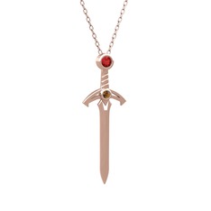Kılıç Kolye - Garnet ve dumanlı kuvars 8 ayar rose altın kolye (40 cm rose altın rolo zincir) #11n7lda