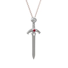 Kılıç Kolye - Swarovski ve rodolit garnet 14 ayar beyaz altın kolye (40 cm rose altın rolo zincir) #11z3mbk