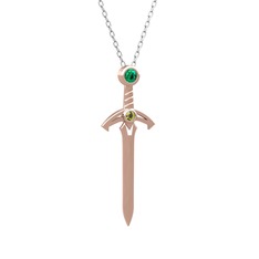 Kılıç Kolye - Yeşil kuvars ve peridot 14 ayar rose altın kolye (40 cm gümüş rolo zincir) #12begsm