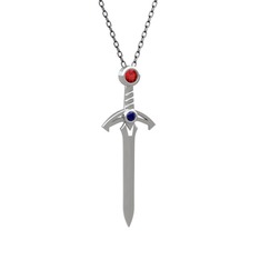 Garnet ve lab safir 8 ayar beyaz altın kolye (40 cm gümüş rolo zincir)
