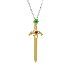 Kılıç Kolye - Yeşil kuvars ve rodolit garnet 14 ayar altın kolye (40 cm beyaz altın rolo zincir) #12q66wi