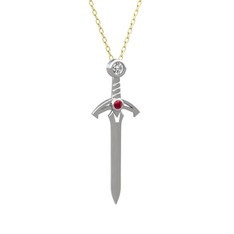 Kılıç Kolye - Pırlanta ve rodolit garnet 18 ayar beyaz altın kolye (0.08 karat, 40 cm altın rolo zincir) #12v9a3m