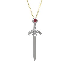 Kılıç Kolye - Kök yakut ve beyaz zirkon 18 ayar beyaz altın kolye (40 cm altın rolo zincir) #12xrhy5