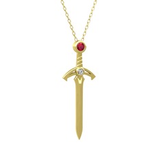 Kılıç Kolye - Rodolit garnet ve beyaz zirkon 8 ayar altın kolye (40 cm altın rolo zincir) #137n47y
