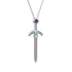 Ametist ve akuamarin 925 ayar gümüş kolye (40 cm gümüş rolo zincir)