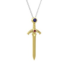 Kılıç Kolye - Lab safir ve kök yakut 14 ayar altın kolye (40 cm gümüş rolo zincir) #13btf1v