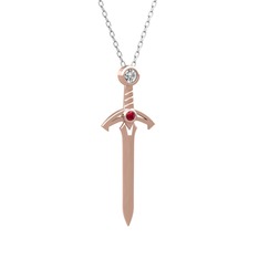 Kılıç Kolye - Beyaz zirkon ve rodolit garnet 14 ayar rose altın kolye (40 cm beyaz altın rolo zincir) #13jaria