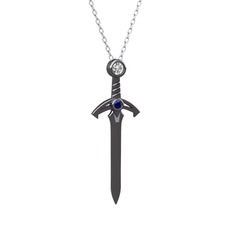 Swarovski ve lab safir 925 ayar siyah rodyum kaplama gümüş kolye (40 cm beyaz altın rolo zincir)