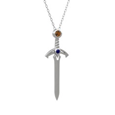 Kılıç Kolye - Dumanlı kuvars ve lab safir 925 ayar gümüş kolye (40 cm gümüş rolo zincir) #13ml2q1