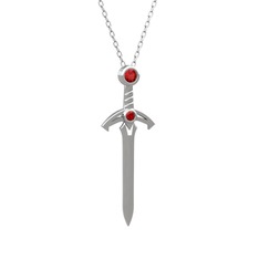 Kılıç Kolye - Garnet 8 ayar beyaz altın kolye (40 cm beyaz altın rolo zincir) #13p61ig