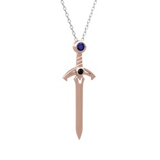 Kılıç Kolye - Lab safir ve siyah zirkon 8 ayar rose altın kolye (40 cm beyaz altın rolo zincir) #143n42t