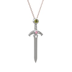 Kılıç Kolye - Peridot ve pembe kuvars 925 ayar gümüş kolye (40 cm gümüş rolo zincir) #14ljwed