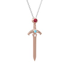 Rodolit garnet ve akuamarin 18 ayar rose altın kolye (40 cm beyaz altın rolo zincir)