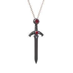 Kılıç Kolye - Kök yakut ve rodolit garnet 925 ayar siyah rodyum kaplama gümüş kolye (40 cm gümüş rolo zincir) #14vrh2w