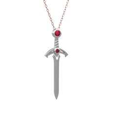 Kılıç Kolye - Rodolit garnet ve kök yakut 925 ayar gümüş kolye (40 cm rose altın rolo zincir) #14wl8b6