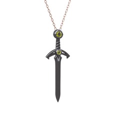 Kılıç Kolye - Peridot 925 ayar siyah rodyum kaplama gümüş kolye (40 cm rose altın rolo zincir) #159cwz7
