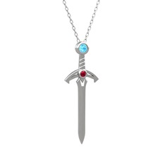 Kılıç Kolye - Akuamarin ve rodolit garnet 18 ayar beyaz altın kolye (40 cm beyaz altın rolo zincir) #15obp02
