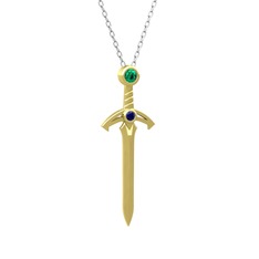 Kılıç Kolye - Yeşil kuvars ve lab safir 18 ayar altın kolye (40 cm beyaz altın rolo zincir) #15zkwgn