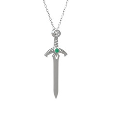 Beyaz zirkon ve kök zümrüt 14 ayar beyaz altın kolye (40 cm beyaz altın rolo zincir)