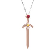 Kılıç Kolye - Rodolit garnet ve sitrin 18 ayar rose altın kolye (40 cm beyaz altın rolo zincir) #167n29s