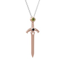Kılıç Kolye - Peridot ve siyah zirkon 8 ayar rose altın kolye (40 cm beyaz altın rolo zincir) #16a4ewz