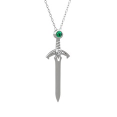 Yeşil kuvars ve beyaz zirkon 18 ayar beyaz altın kolye (40 cm gümüş rolo zincir)
