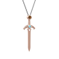 Kılıç Kolye - Dumanlı kuvars ve akuamarin 14 ayar rose altın kolye (40 cm gümüş rolo zincir) #16n6se6