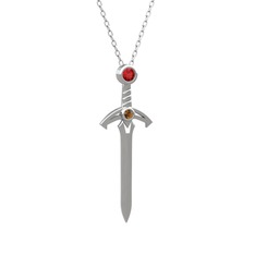 Kılıç Kolye - Garnet ve dumanlı kuvars 18 ayar beyaz altın kolye (40 cm beyaz altın rolo zincir) #16no36y