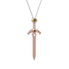 Kılıç Kolye - Peridot ve dumanlı kuvars 8 ayar rose altın kolye (40 cm beyaz altın rolo zincir) #16ootjy
